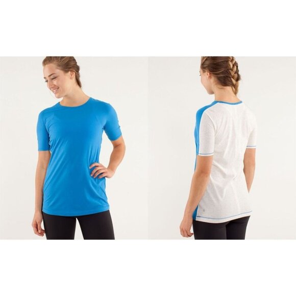 Lululemon Devotion Short Sleeve Tee 4 Beaming Blue Heathered Polar Cream NWT - Picture 8 of 15